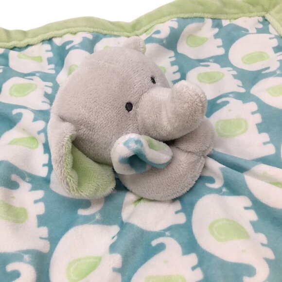 Carters Gray Elephant Hugger Blue Green Lovey Security Blanket Plush Toy Comfort - Picture 3 of 7